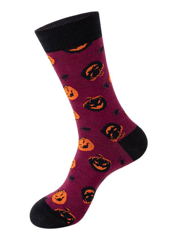 New Trendy Halloween Socks Mid-Tube Skull Vampire Pumpkin Bat Funny Socks - Pattern5 / FREESIZE