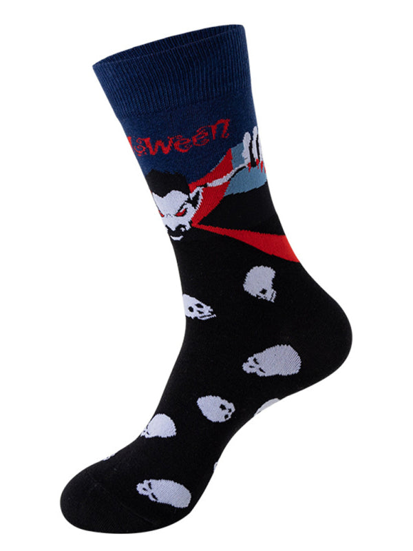 New Trendy Halloween Socks Mid-Tube Skull Vampire Pumpkin Bat Funny Socks - Pattern6 / FREESIZE