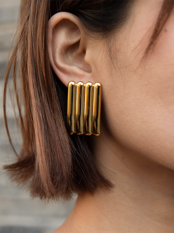New versatile simple gold striped earrings - Golden / FREESIZE