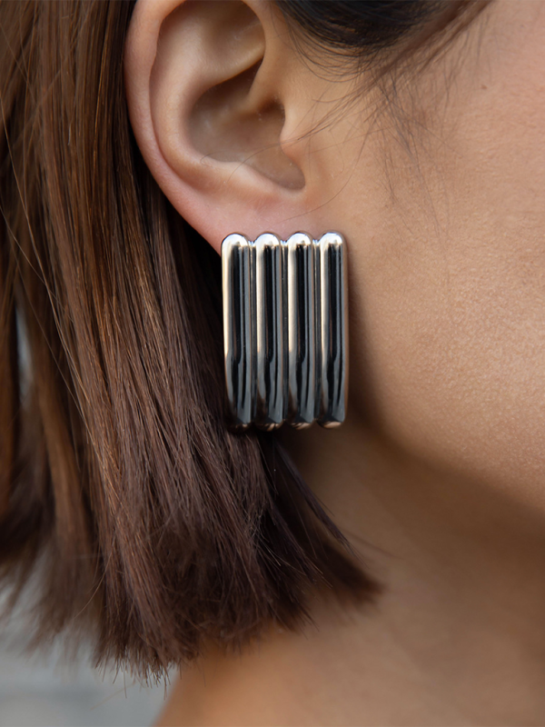 New versatile simple silver striped earrings - Silver / FREESIZE