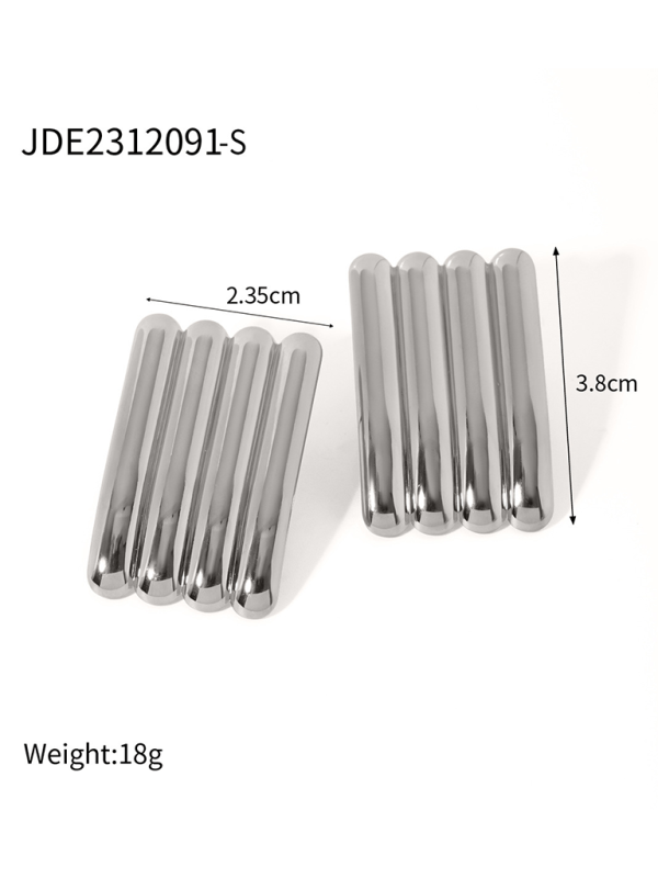 New versatile simple silver striped earrings - Silver / FREESIZE