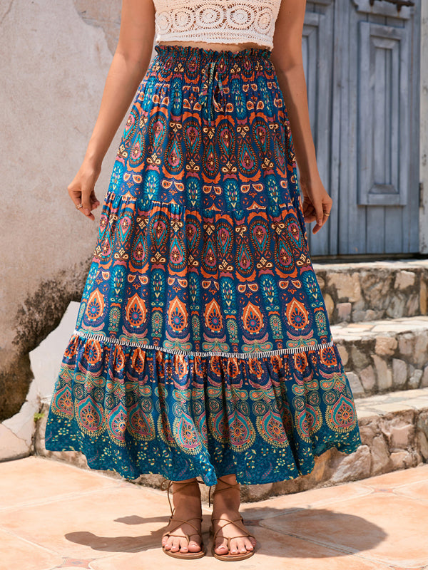 New Women’s Bohemian Hollow Printed Patchwork Skirt