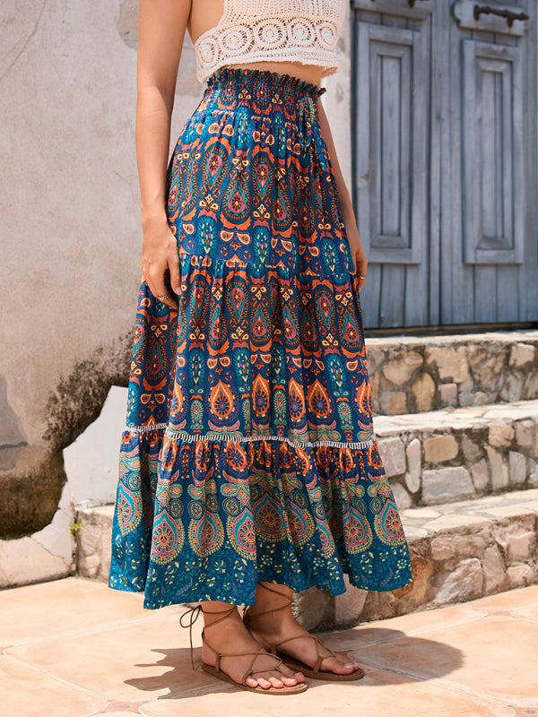 New Women’s Bohemian Hollow Printed Patchwork Skirt