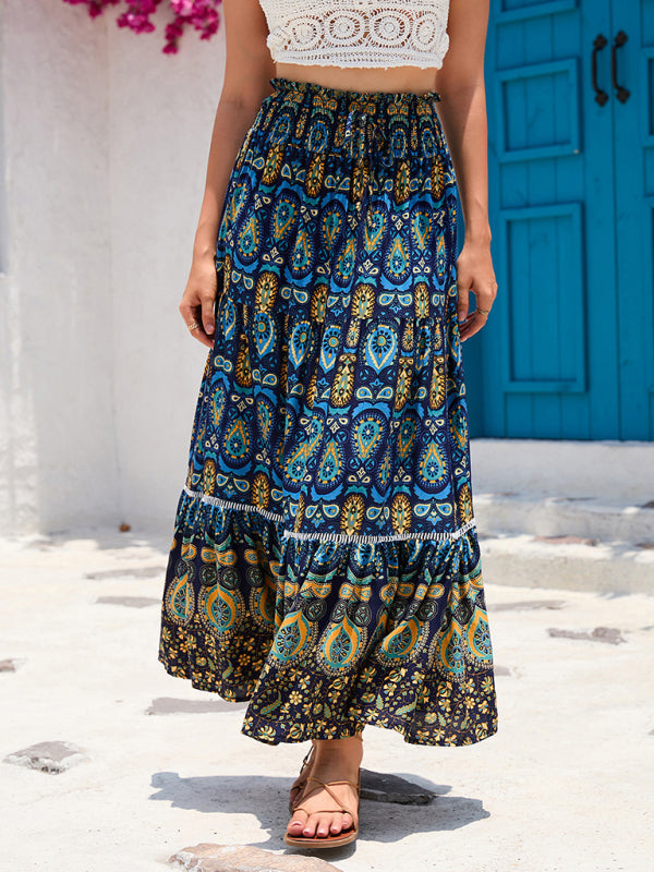 New Women’s Bohemian Hollow Printed Patchwork Skirt