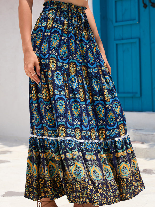 New Women’s Bohemian Hollow Printed Patchwork Skirt - Champlain color / S