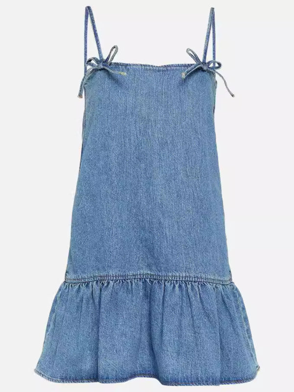 New women’s bow strap denim short dress