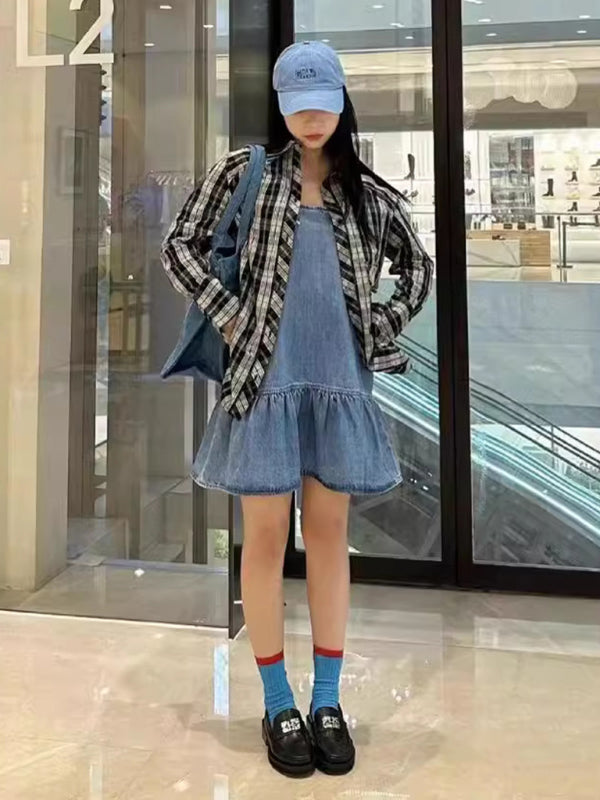 New women’s bow strap denim short dress