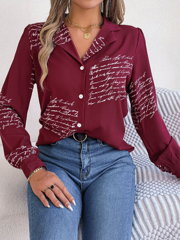 New women’s casual all-match letter suit collar long-sleeved shirt