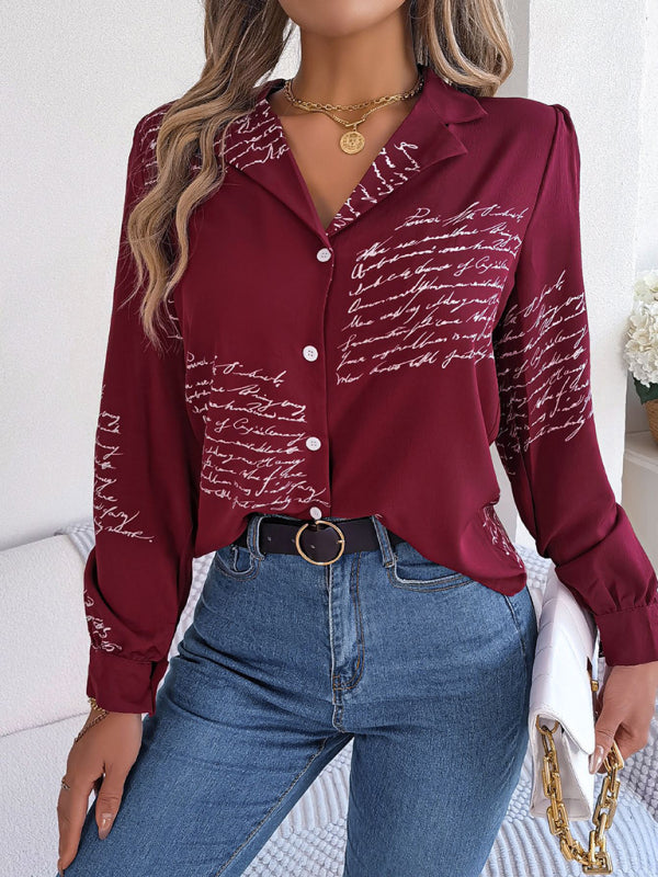 New women’s casual all-match letter suit collar long-sleeved shirt