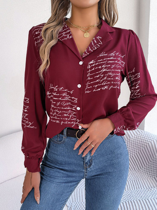 New women’s casual all-match letter suit collar long-sleeved shirt