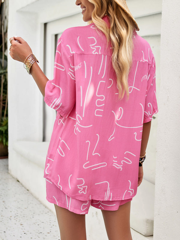 Pink abstract-print shorts suit from New Women’s Casual Fashion Resort collection, check size chart