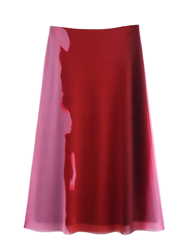 Red and pink midi skirt from the New Womens Casual Silk Screen Print Y2K Hot Girl Skirt collection