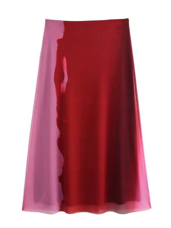 Red and pink casual silk screen print Y2K hot girl skirt for women