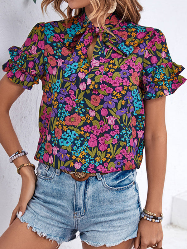 New women’s clothing new printed ethnic style shirts - Purple / S