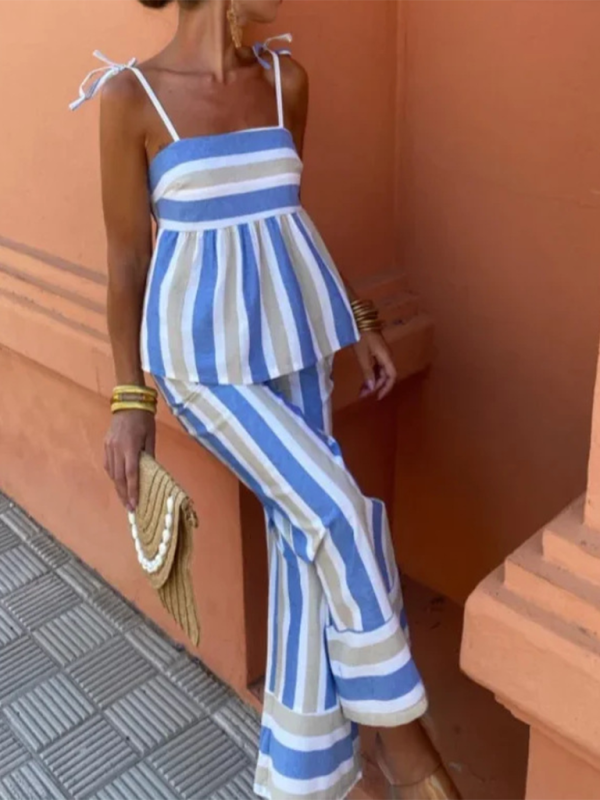 New women’s fashion color matching suspender trousers suit