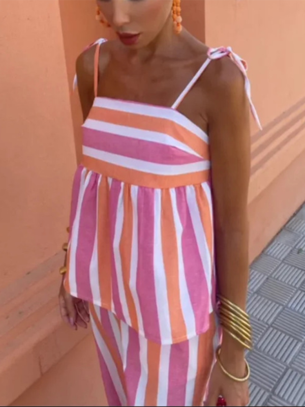 New women’s fashion color matching suspender trousers suit