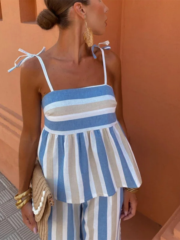 New women’s fashion color matching suspender trousers suit