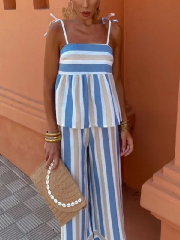 New women’s fashion color matching suspender trousers suit - Blue / S