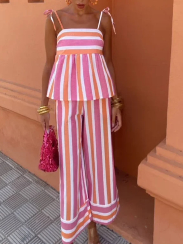 New women’s fashion color matching suspender trousers suit - Pink / S