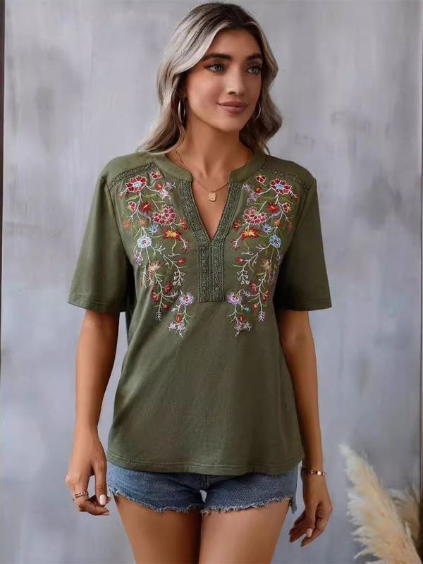 New women’s fashion embroidery stitching lace top