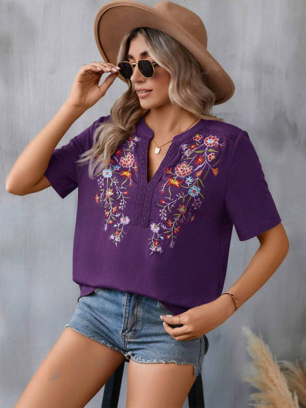 New women’s fashion embroidery stitching lace top