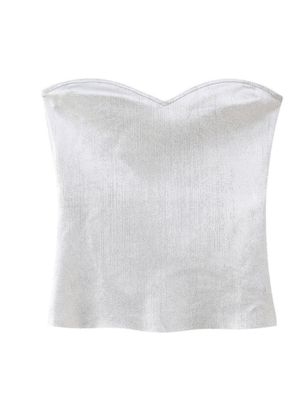 New women’s fashion sexy all-match off-shoulder underwear knitted top - Silver grey / XS