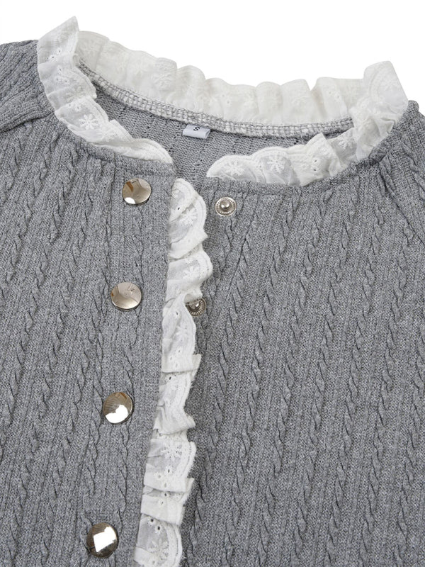 New women’s fashion solid color stand collar lace long sleeve top
