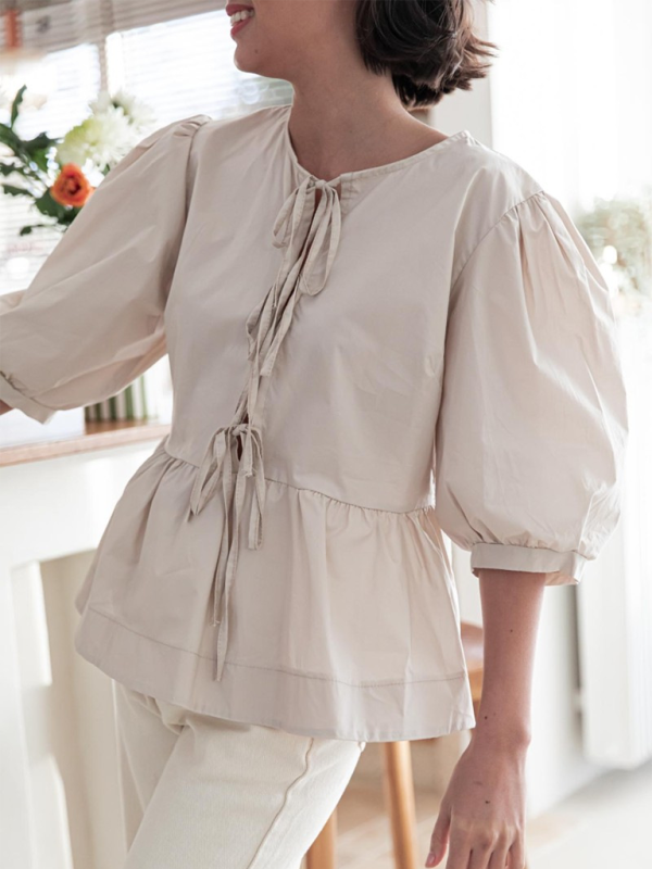 New women’s fashion striped lace-up shirt tops