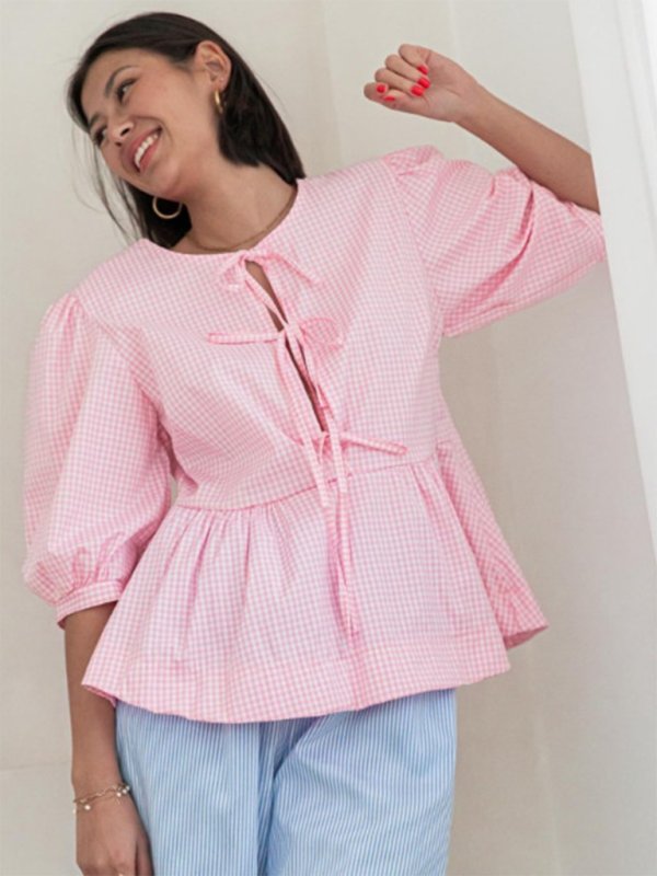 New women’s fashion striped lace-up shirt tops