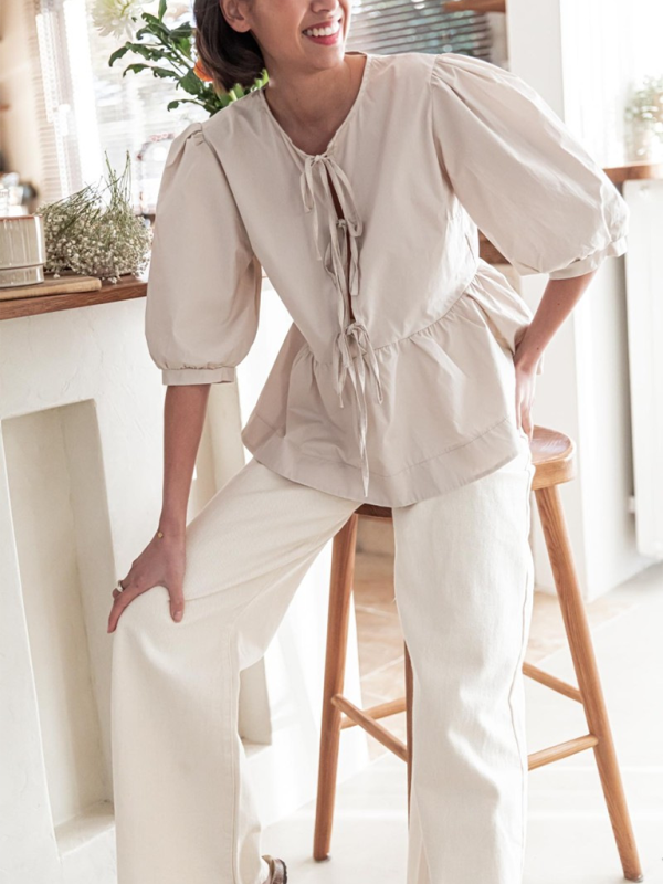 New women’s fashion striped lace-up shirt tops