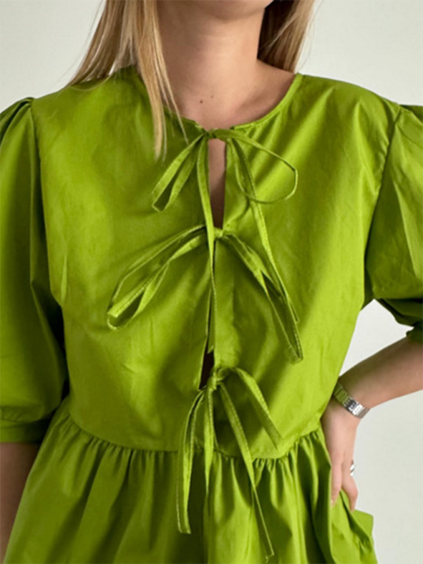 New women’s fashion striped lace-up shirt tops - Green / S