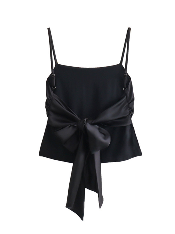 New women’s fashion versatile bow-decorated satin top
