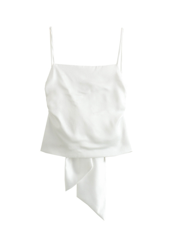 New women’s fashion versatile bow-decorated satin top - White / XS