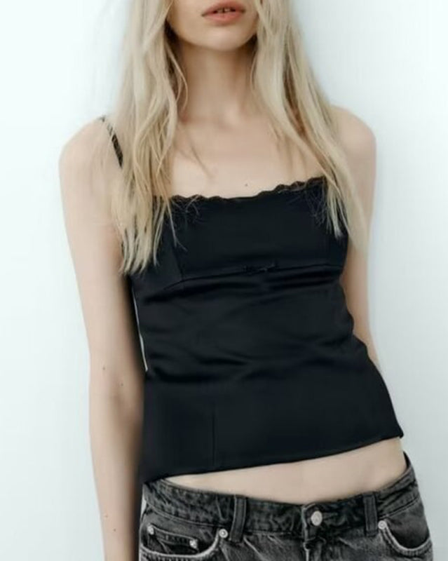 New women’s fashionable and versatile slim fit satin camisole - Black / XS