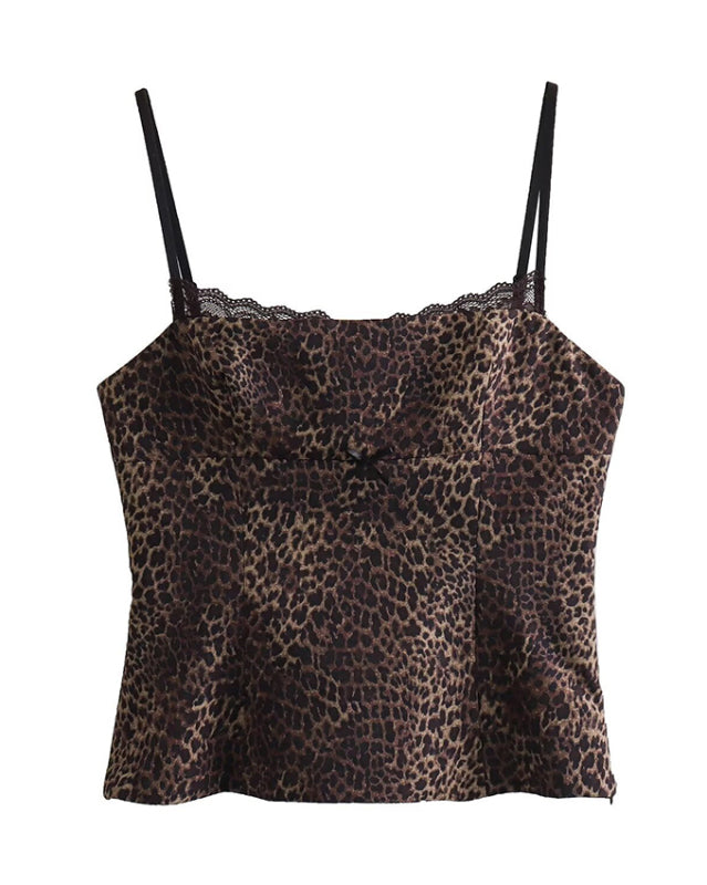 New women’s fashionable and versatile slim fit satin camisole - Leopard / XS