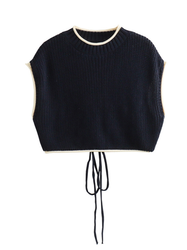 New women’s fashionable round neck back opening design knitted sweater vest - Champlain color / S