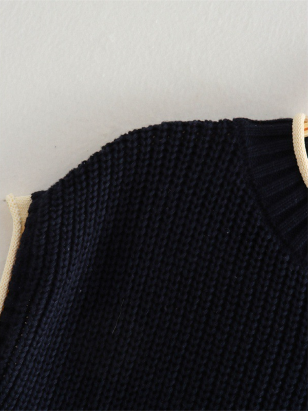 New women’s fashionable round neck back opening design knitted sweater vest