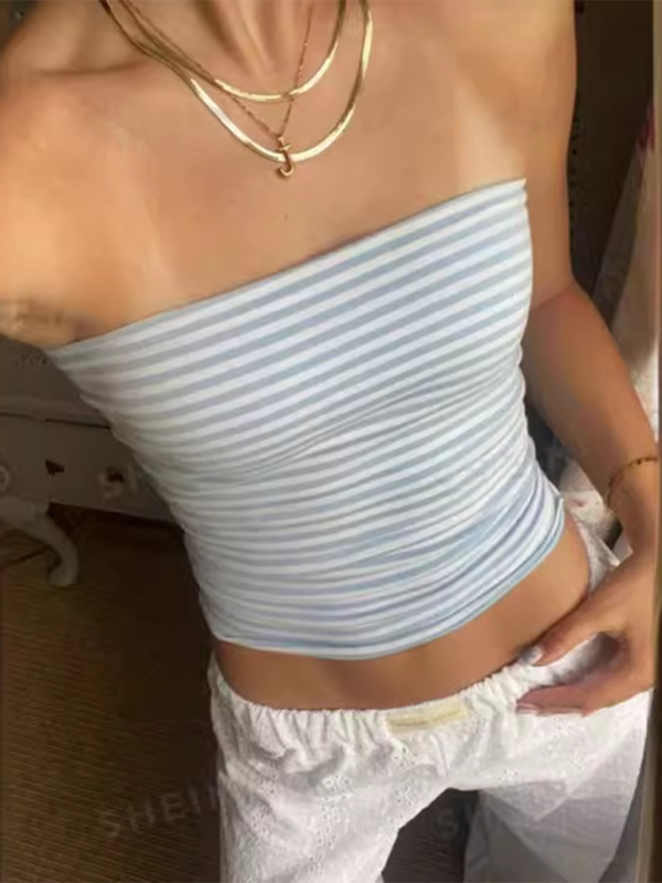 New women’s fashionable striped off-shoulder tube top top