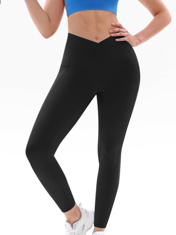 New Women’s High Waist Hip Pocket Yoga Pants - Black / S
