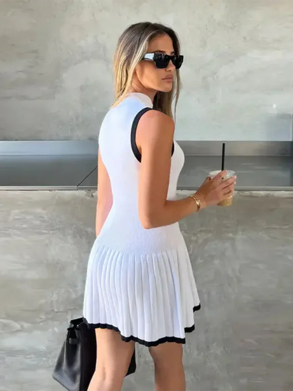 New Women’s Knitted Mini Dress Fashion Round Neck Ruffle A-Line Dress