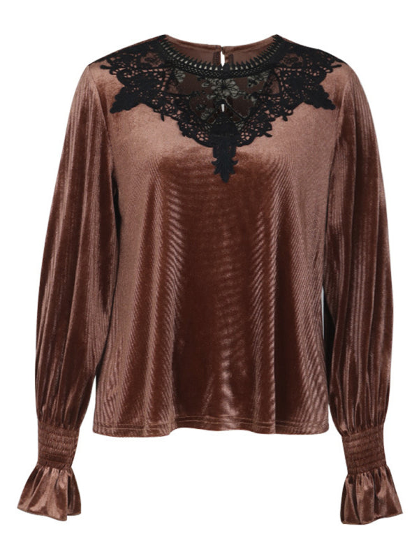 New women's lace stitching long-sleeved sweater - Closther