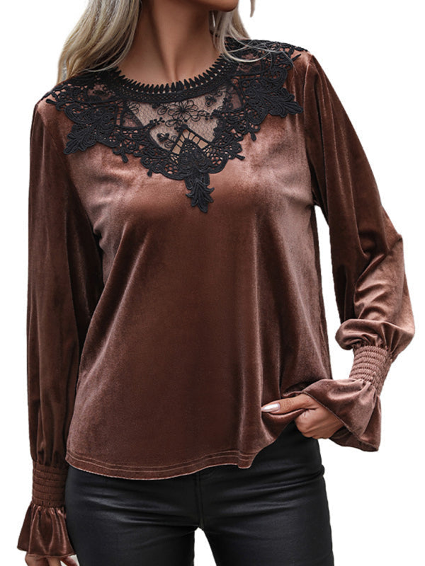 New women's lace stitching long-sleeved sweater - Closther