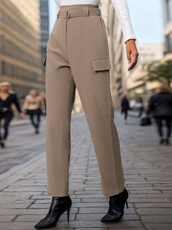 New women’s lace-up commuter pocket trousers - Khaki / S