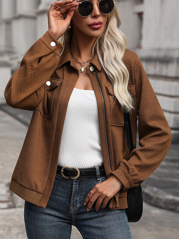 New women’s lapel retro casual jacket - Coffee / S