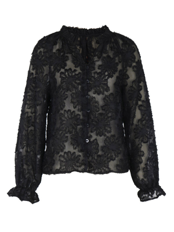 New Women’s Long Sleeve Black French Top