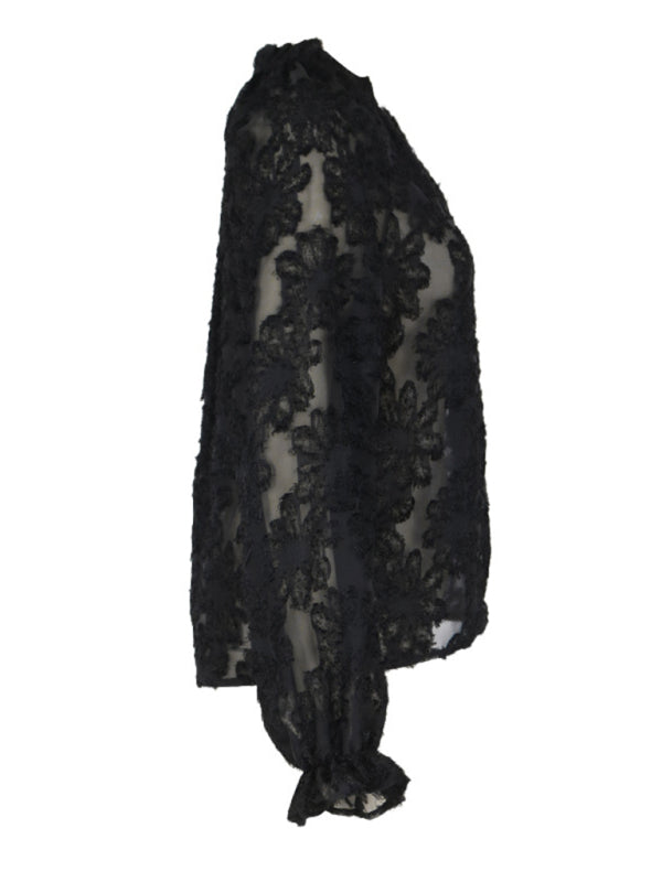 New Women’s Long Sleeve Black French Top