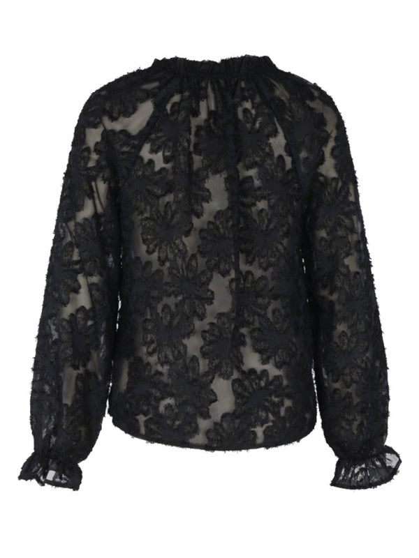 New Women’s Long Sleeve Black French Top