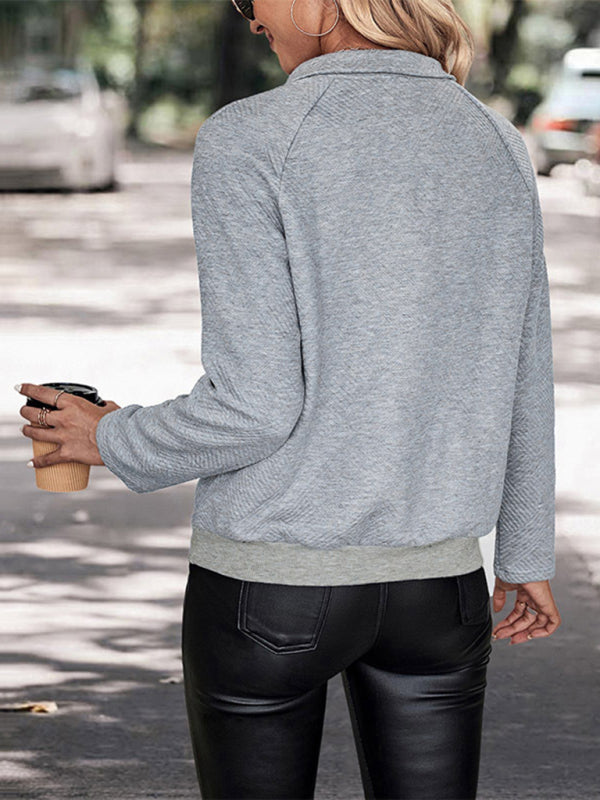 New Women's Long Sleeve Lettered Button Lapel Sweatshirt - Closther