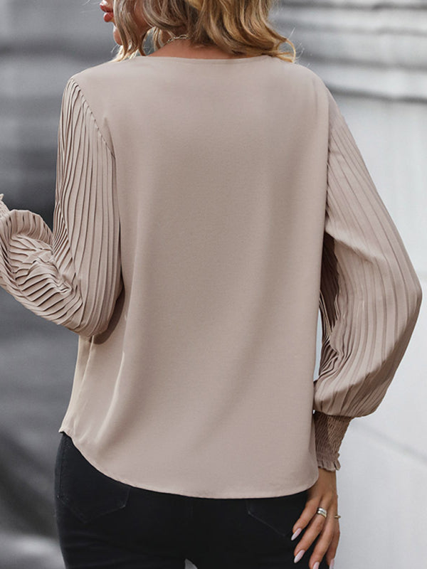 New women's long sleeve solid color V-neck shirt - Closther