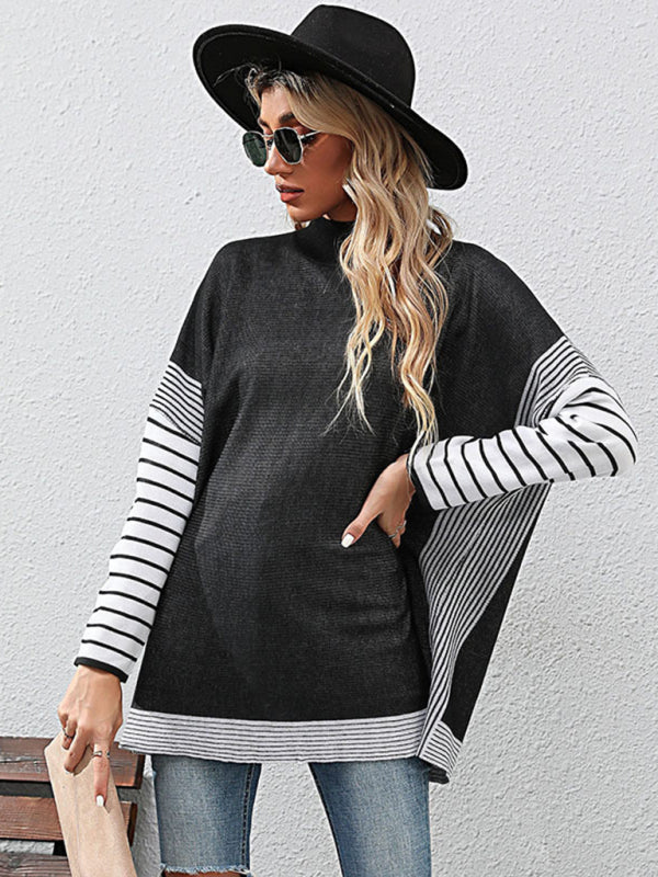 New women’s long sleeve striped sweater - Black / S